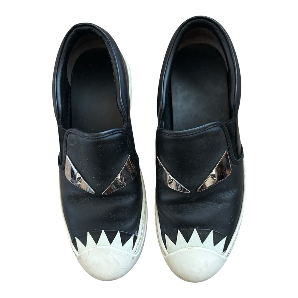 Fendi Black and White Monster Slip-On Sneakers